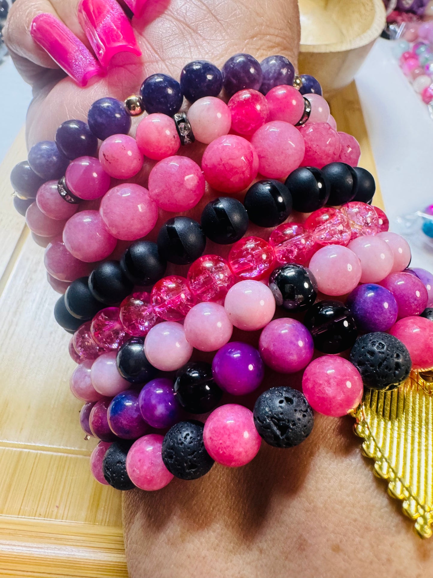 Pink eight piece bracelet set