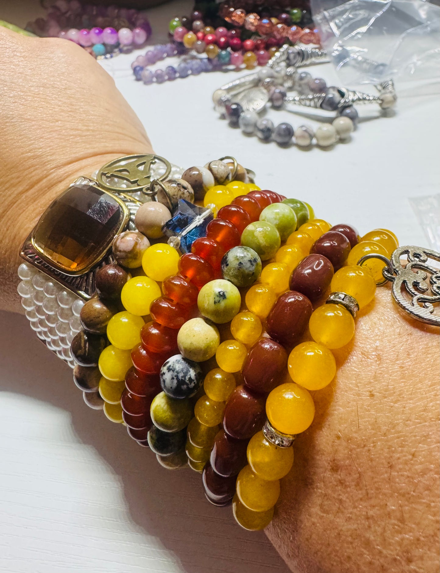 Eight piece bracelet stack