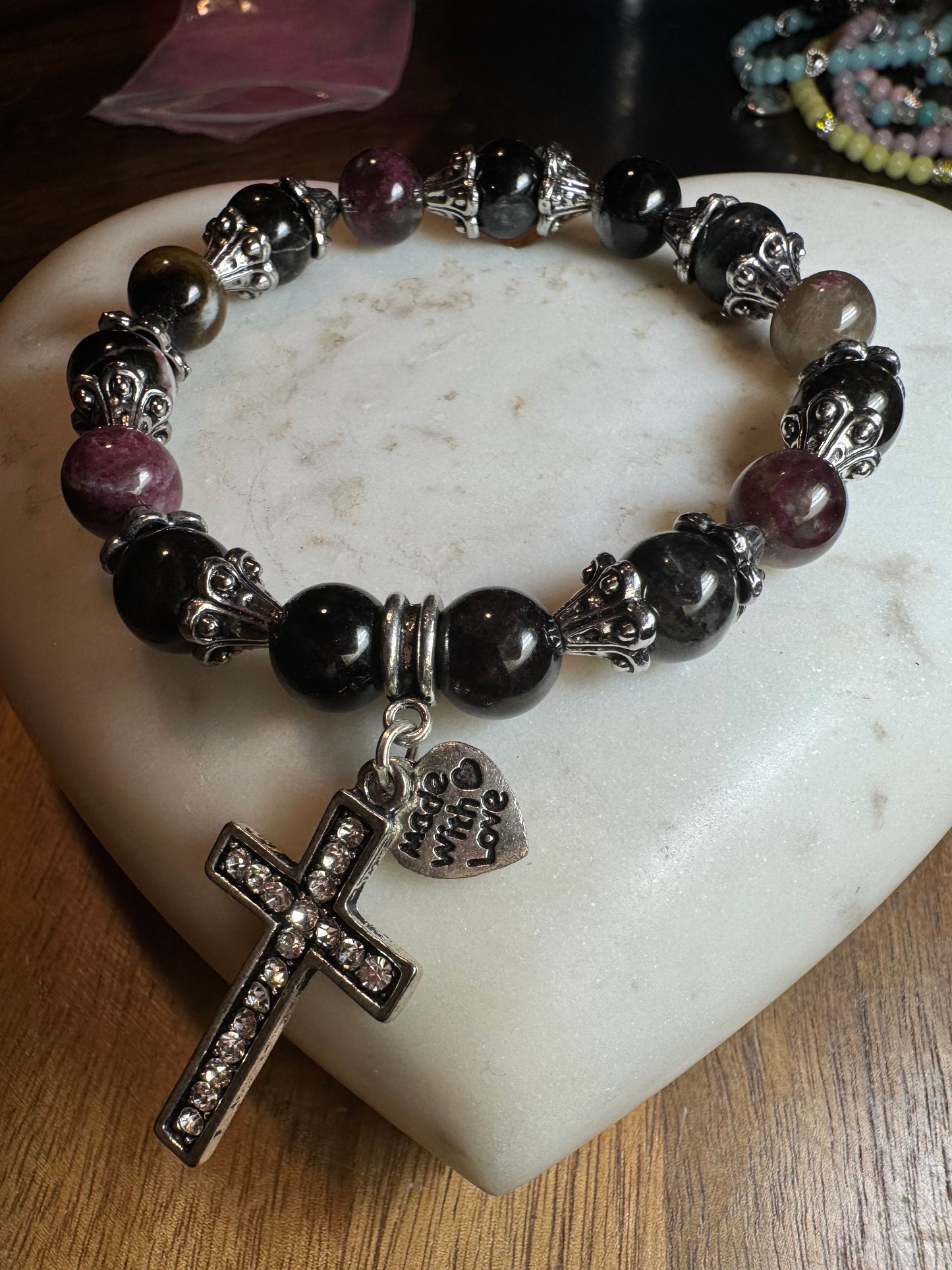 Natural stone bracelet with charm