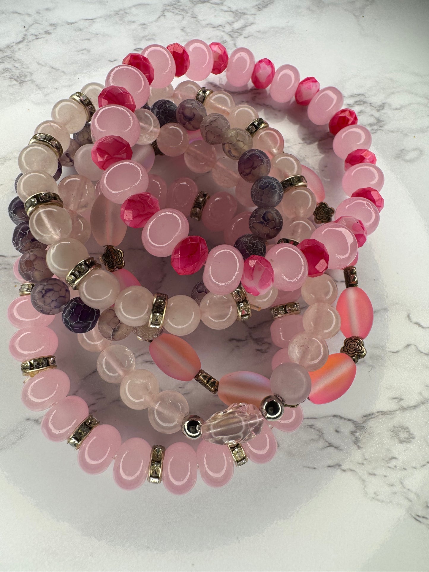 Pink bracelet stack