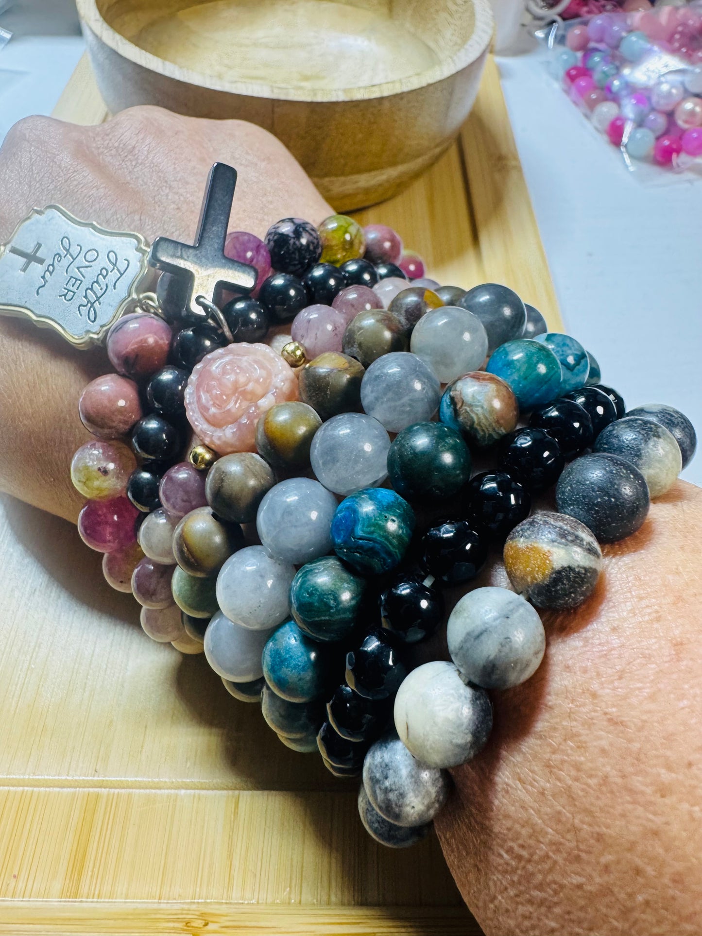 8 Custom-made eight natural stone bracelet stack 