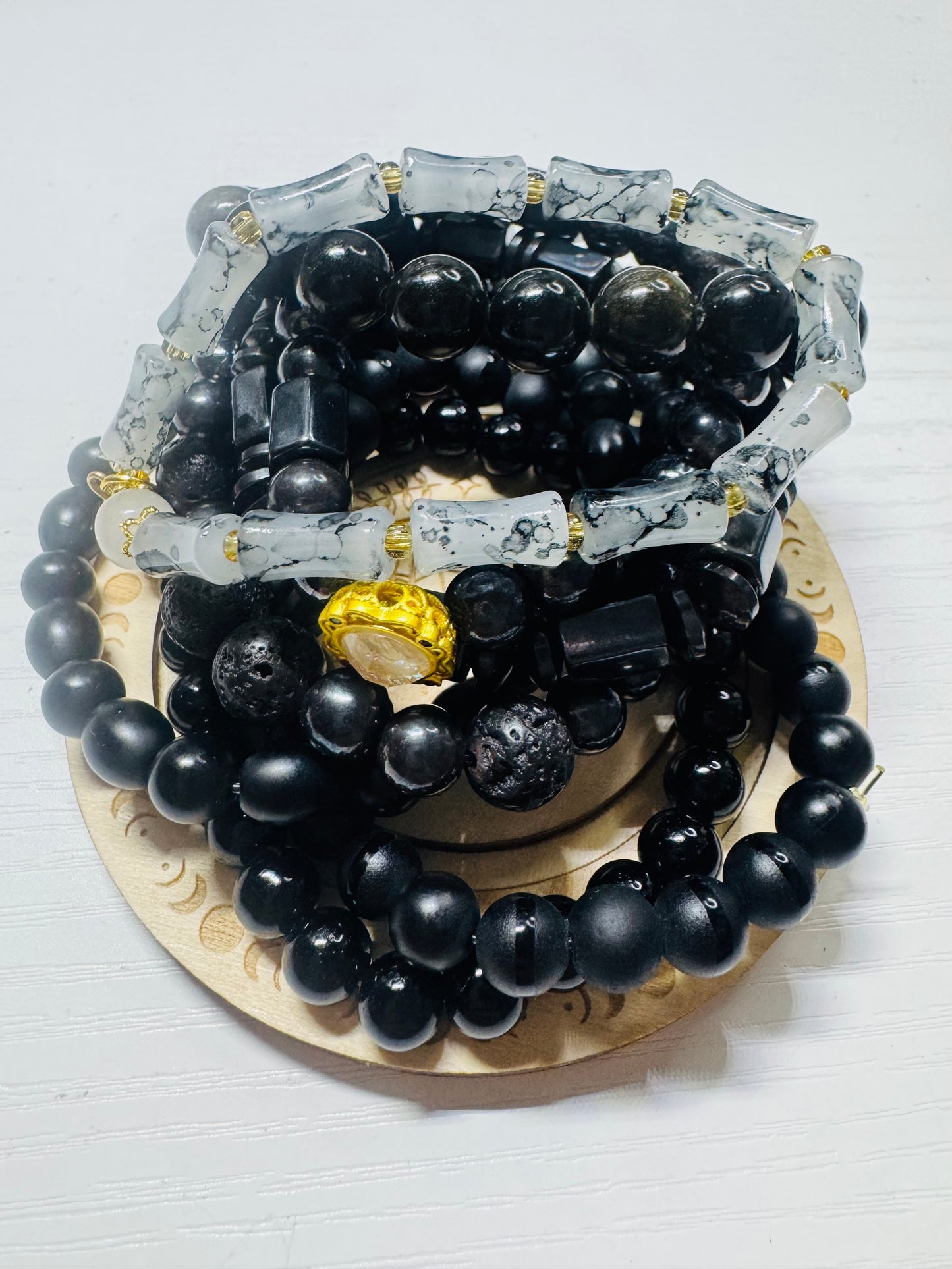  Black eight piece bracelet stack