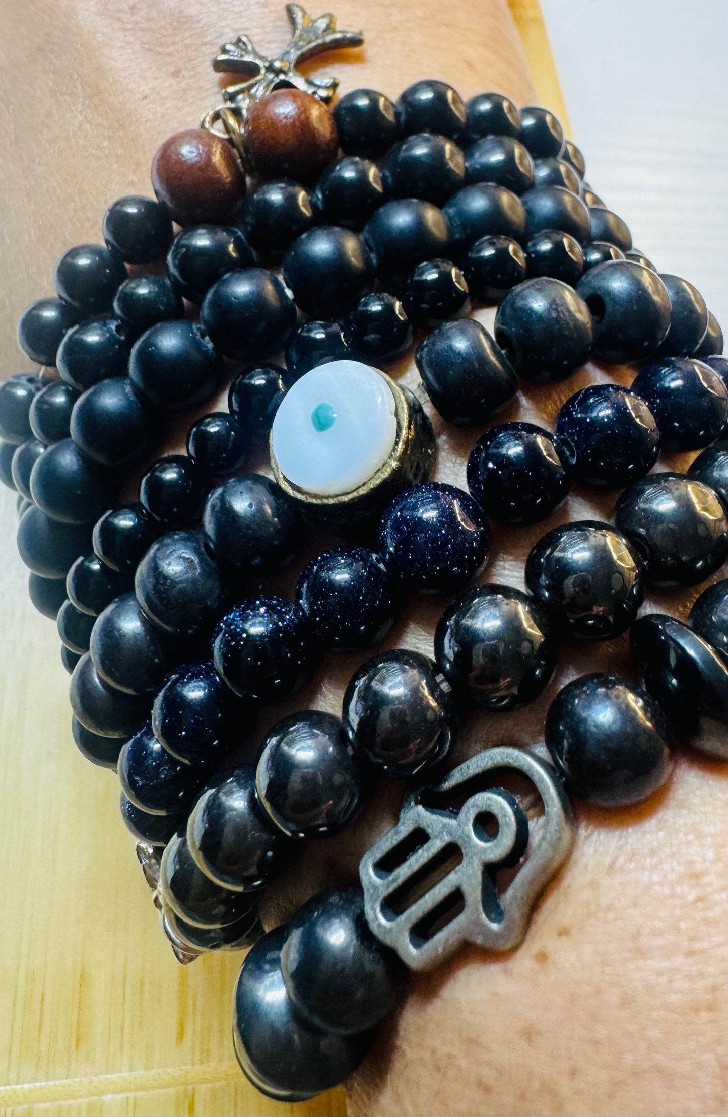 Eight piece black stack bracelet set
