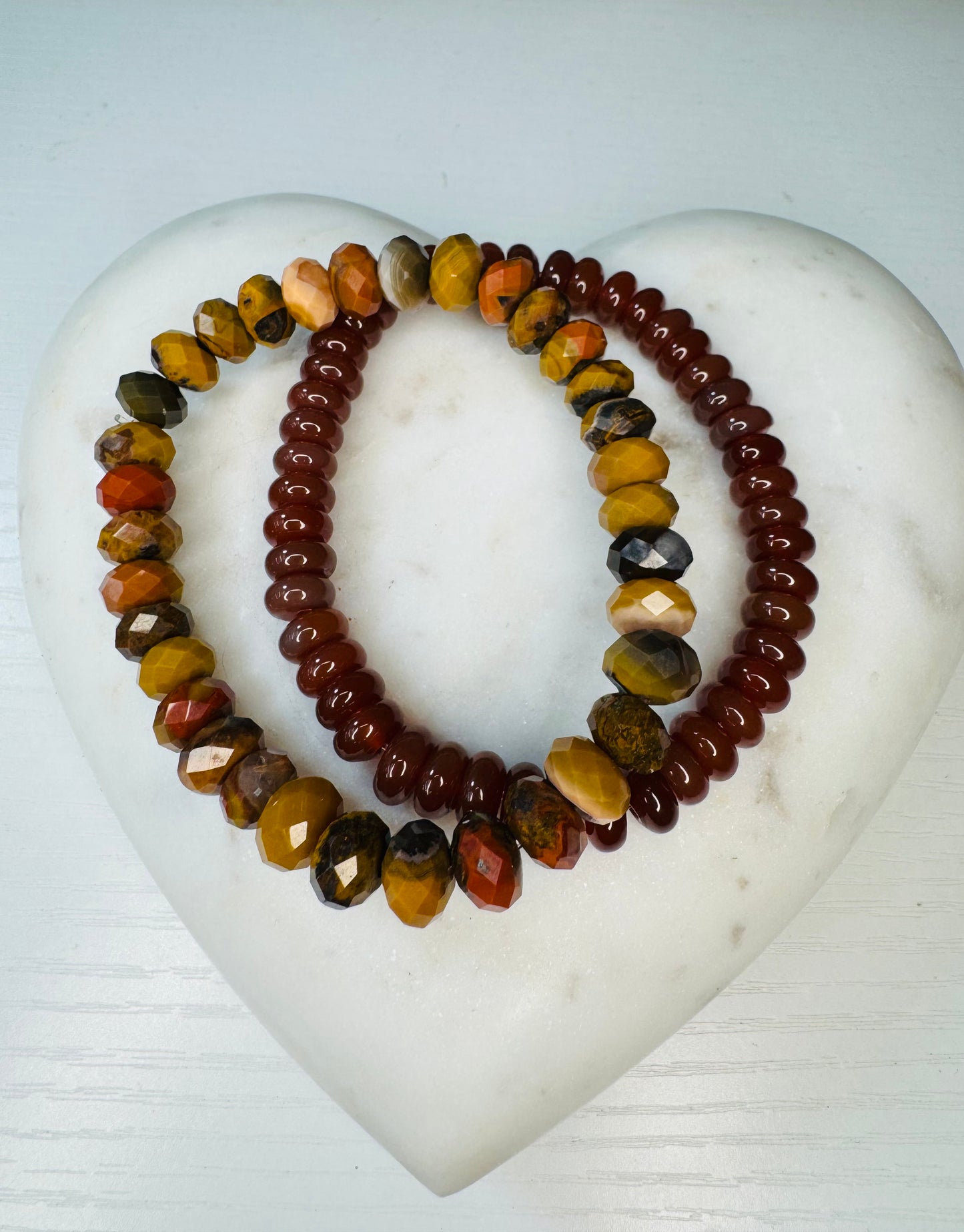 Carnelian and tiger’s eyes bracelet set