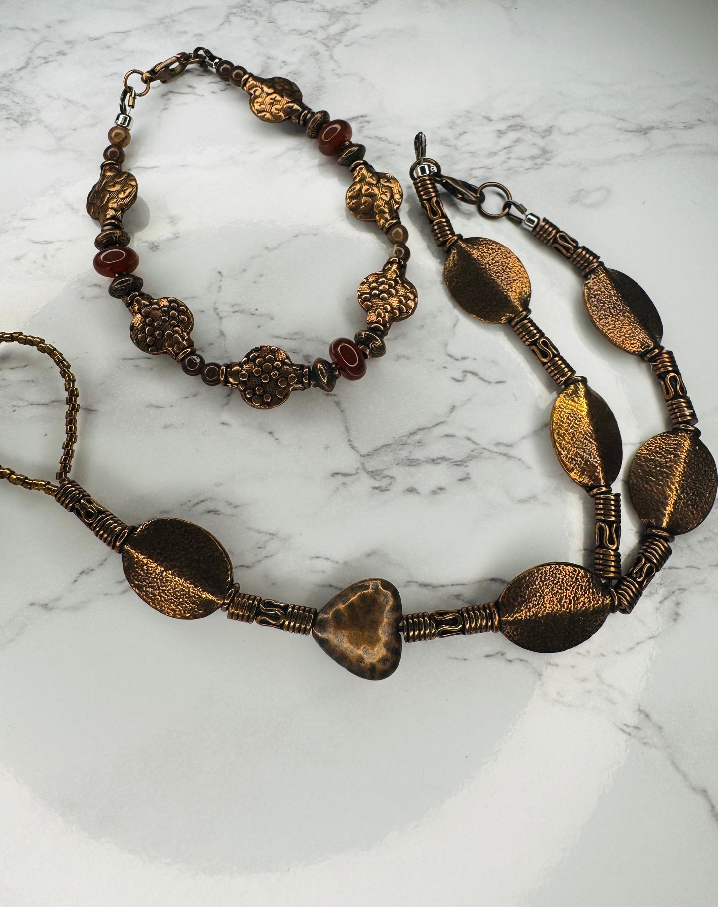 Copper hand adornment, and bracelet set