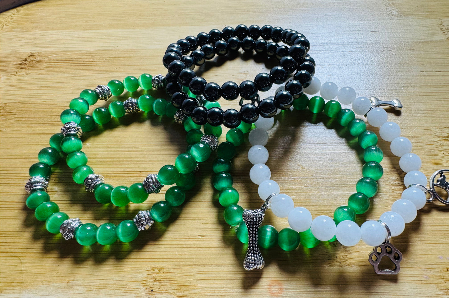 7 piece bracelet set cat eye stones and hematite crystal bracelets with animal charms