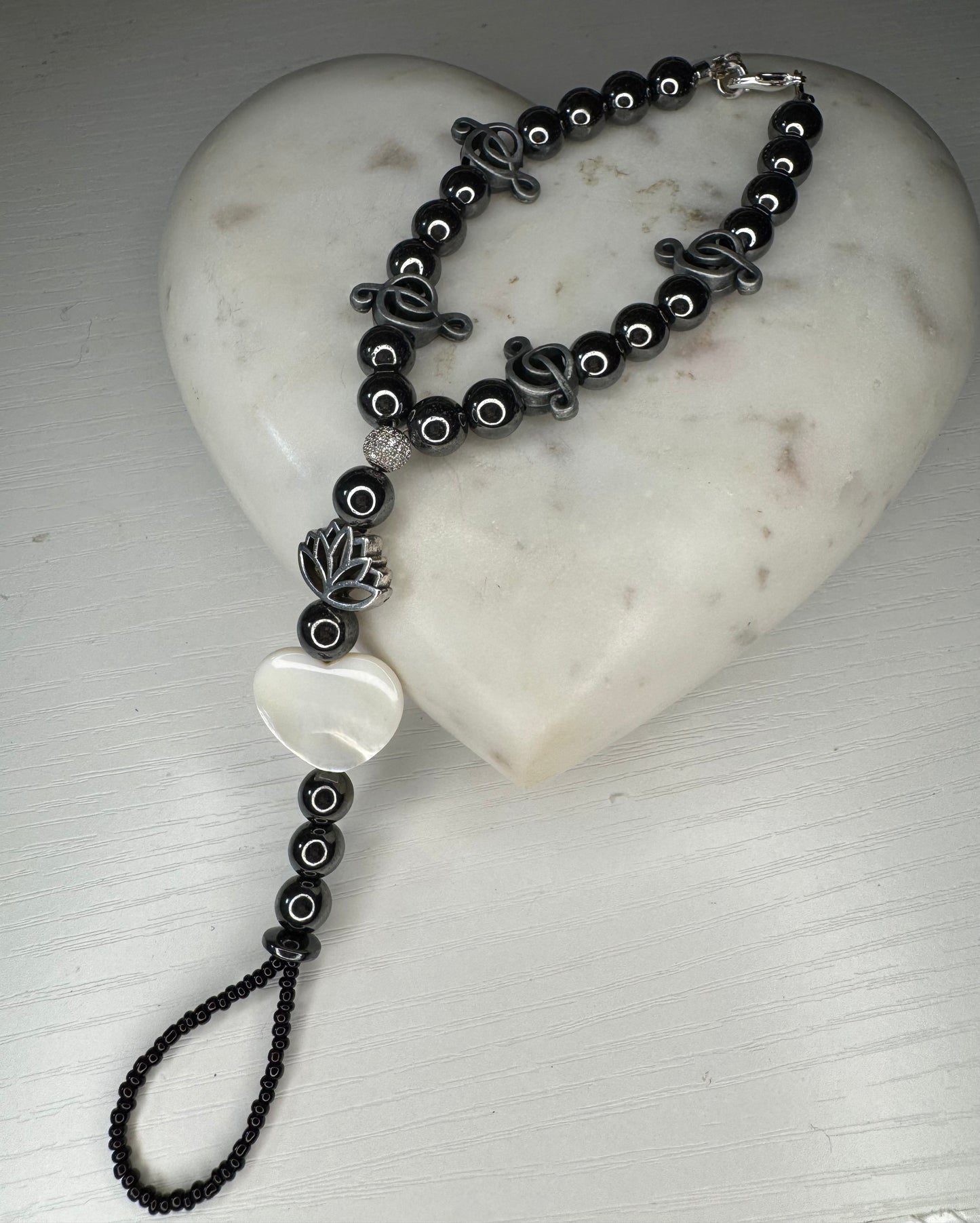 Music note custom-made handpiece with hematite crystals