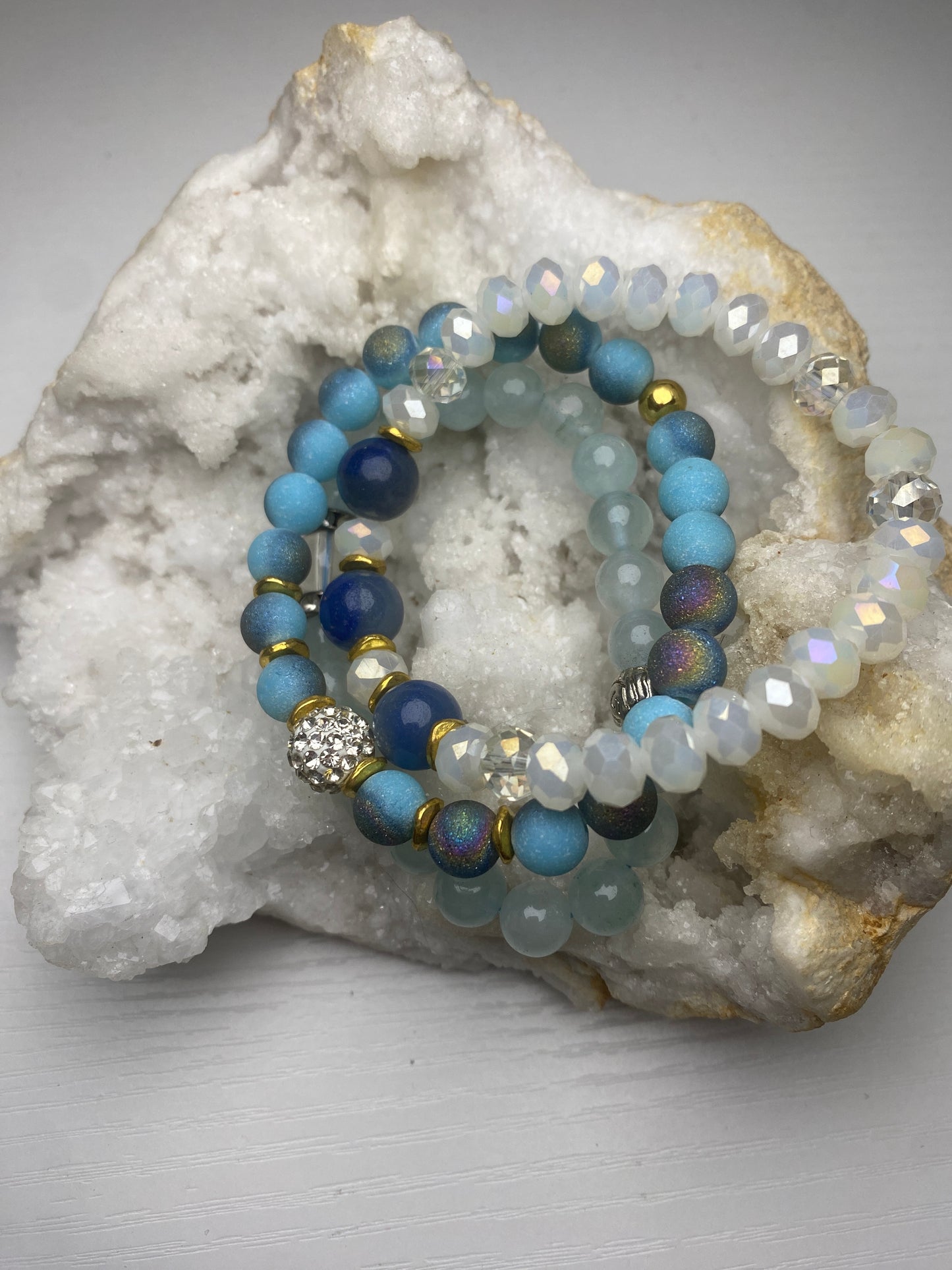 Three-piece bracelet set with natural stones