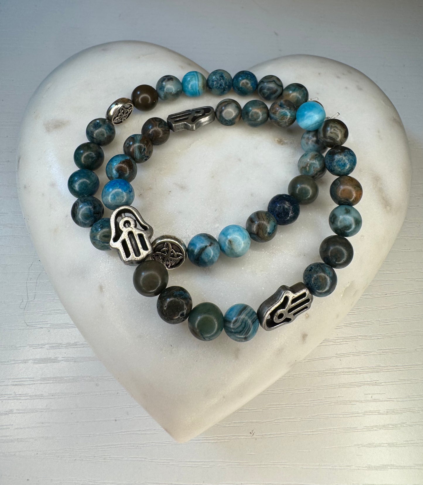 Blue apatite bracelet set 8 mm beads