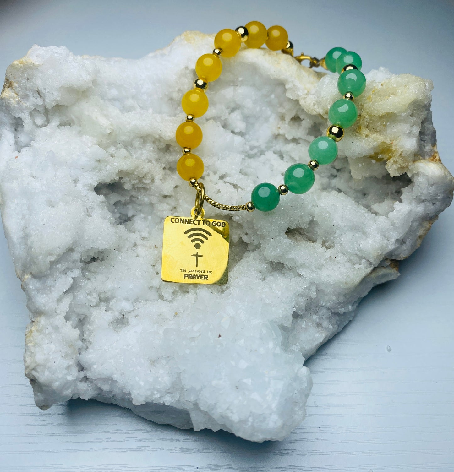 Connected to God, natural stone, gold plated bracelet