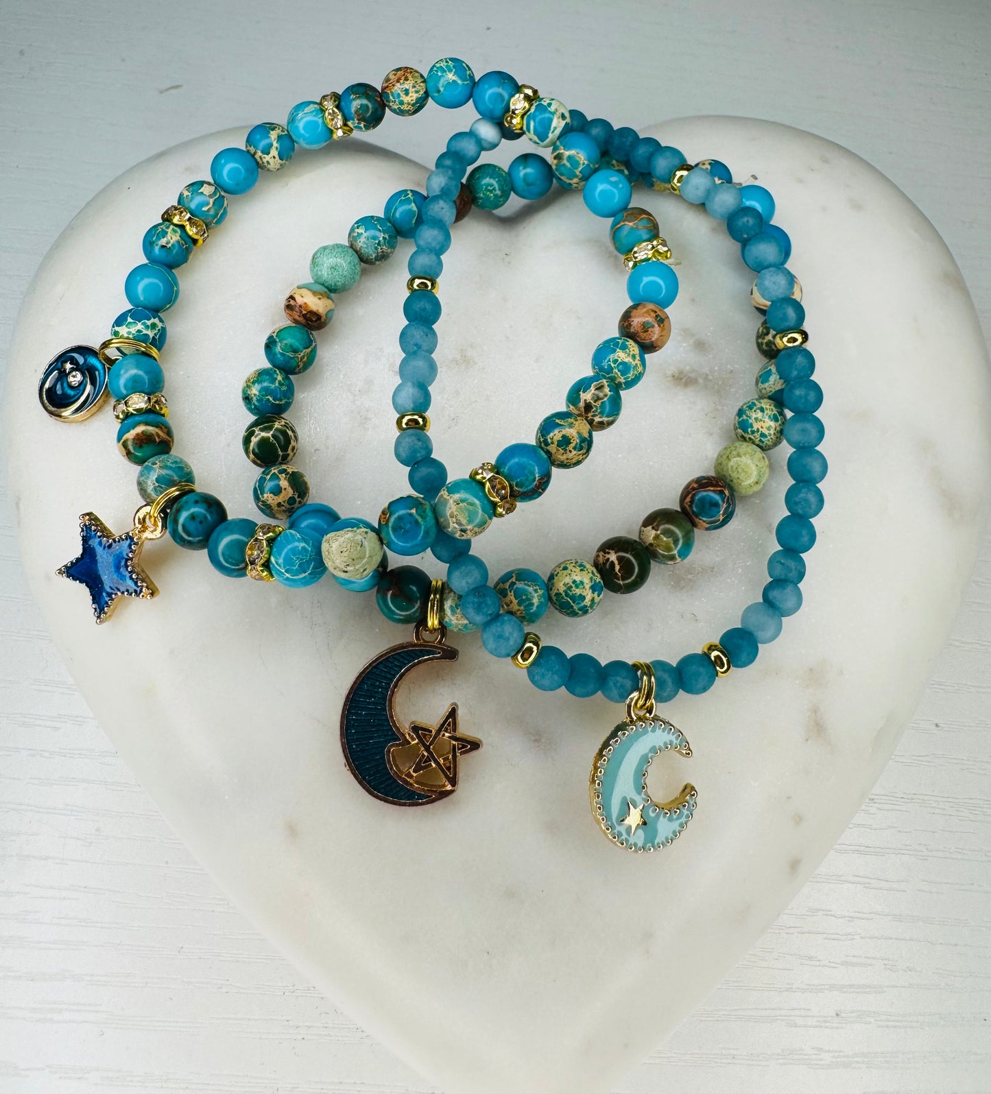 Blue Sea Sediment Jasper bracelet set