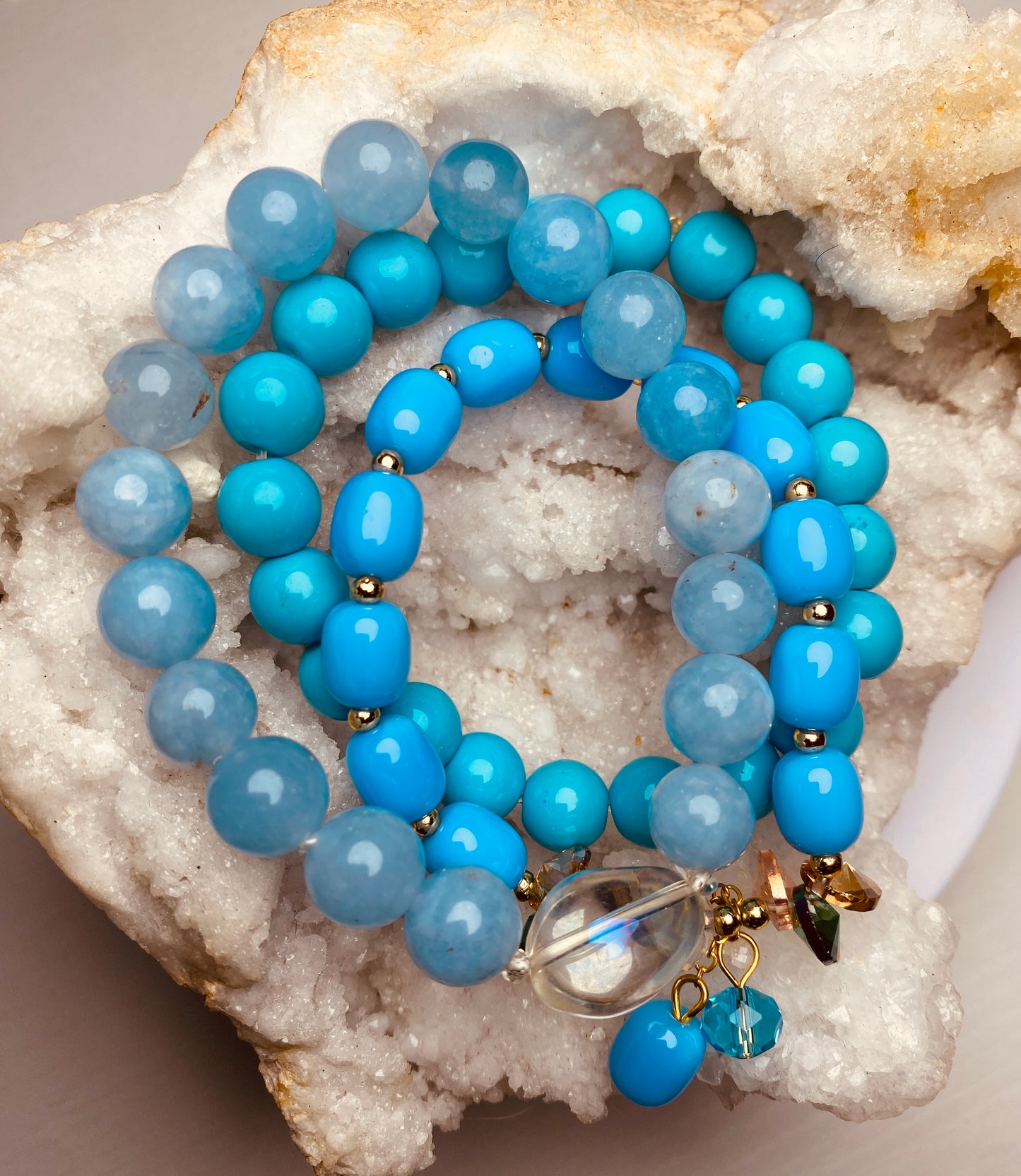 Turquoise and powder blue bracelet set