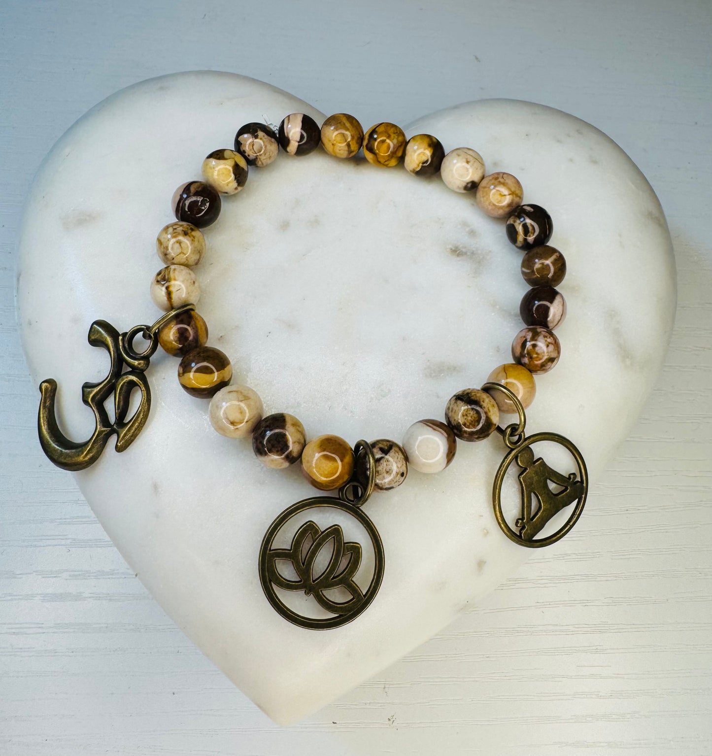 Australia Zebra jasper bracelet with charms 8 mm beads