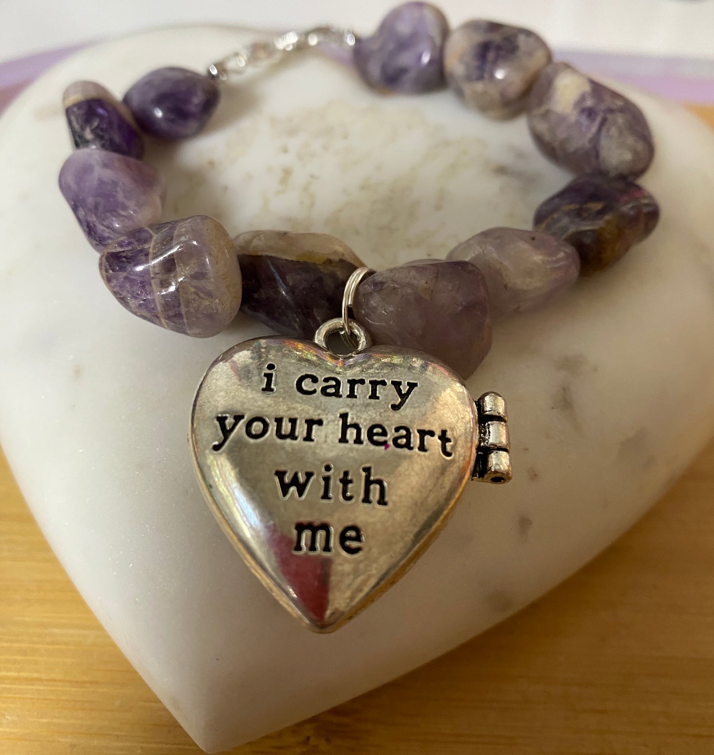 Amethyst bracelet with locket charm