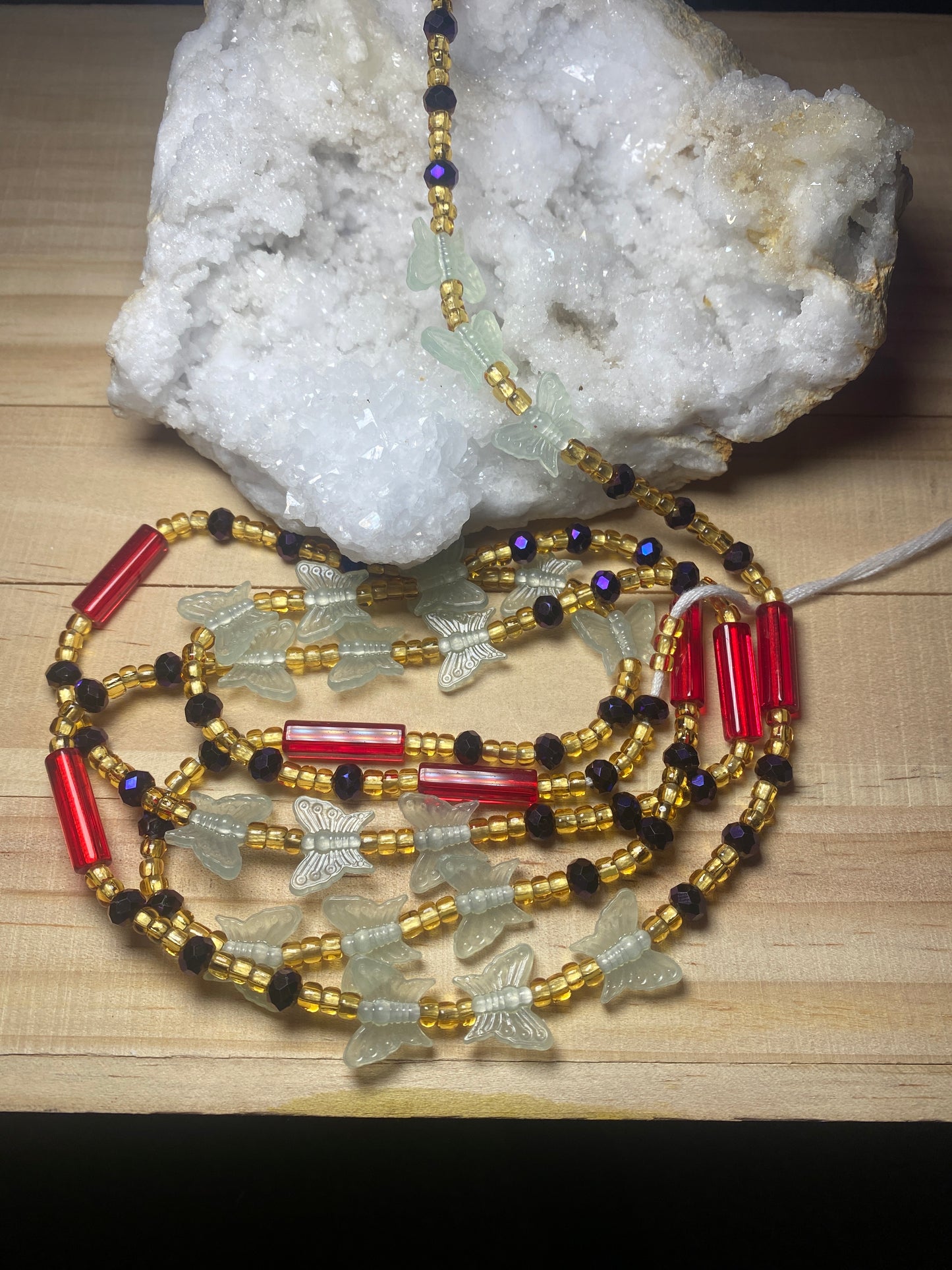  47 inch tie on glow in the dark butterfly waistbead