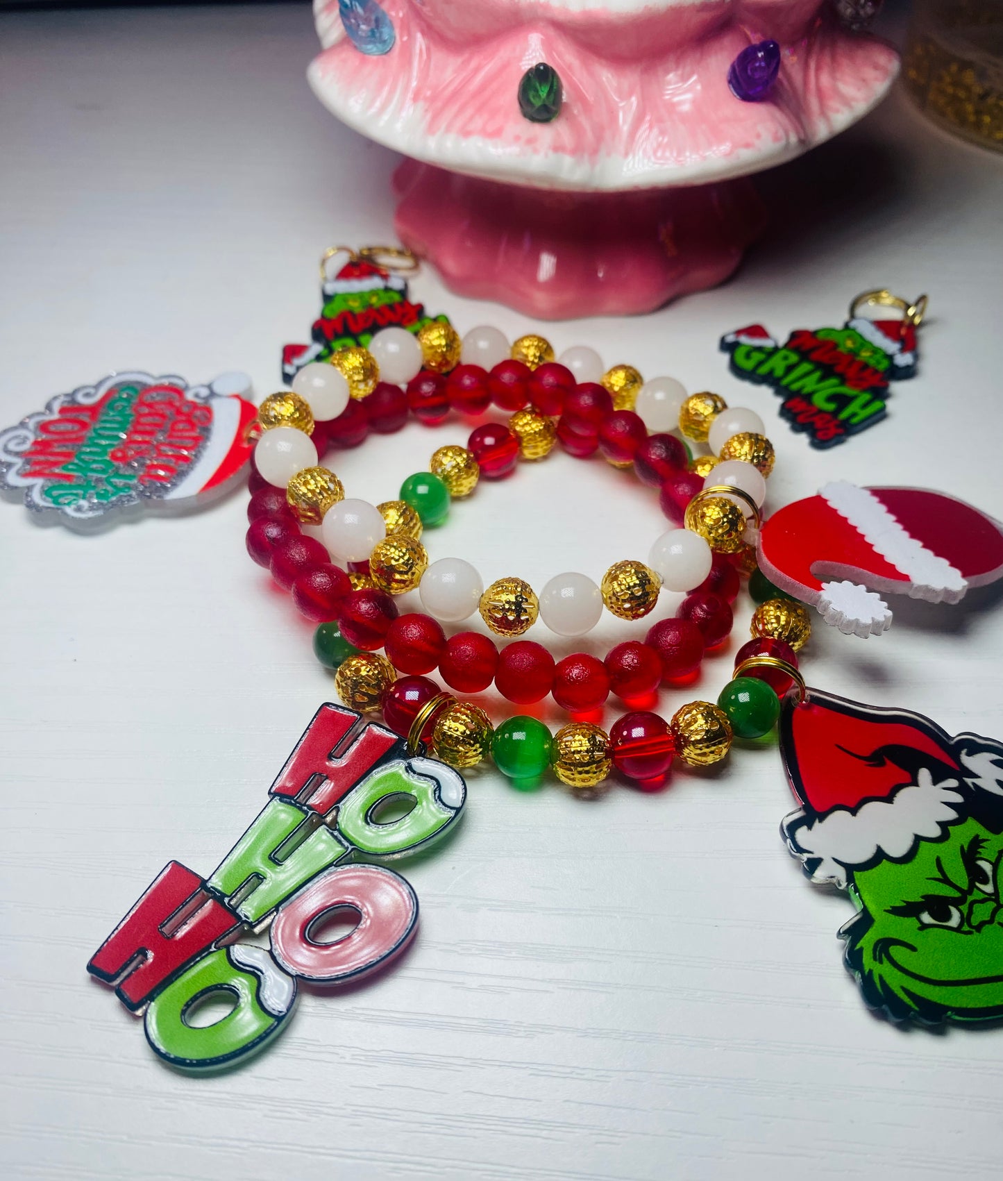 Three-piece bracelet Christmas set with earrings