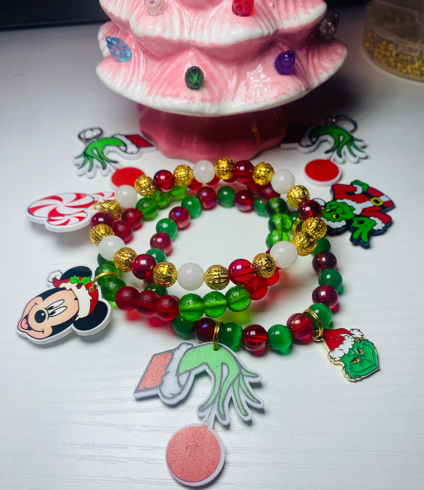 Three-piece Christmas bracelet set with matching earrings