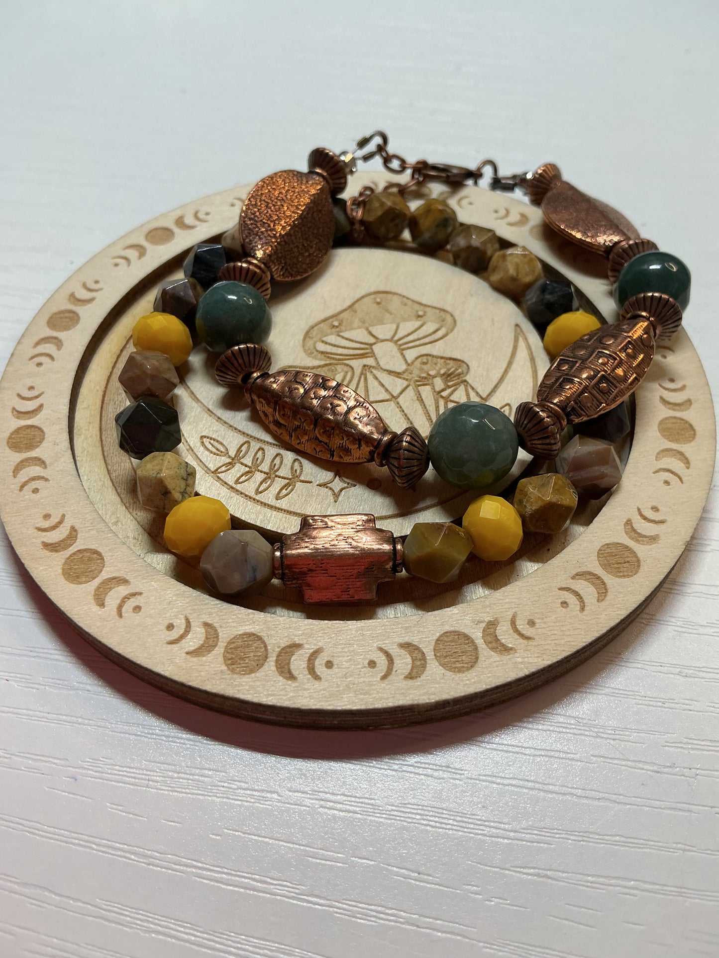 Custom me one of a kind copper bracelet set with natural stones