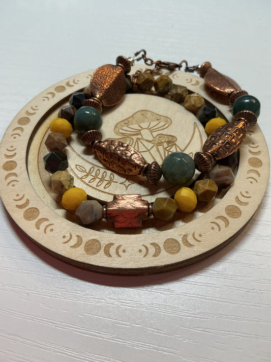 Custom me one of a kind copper bracelet set with natural stones