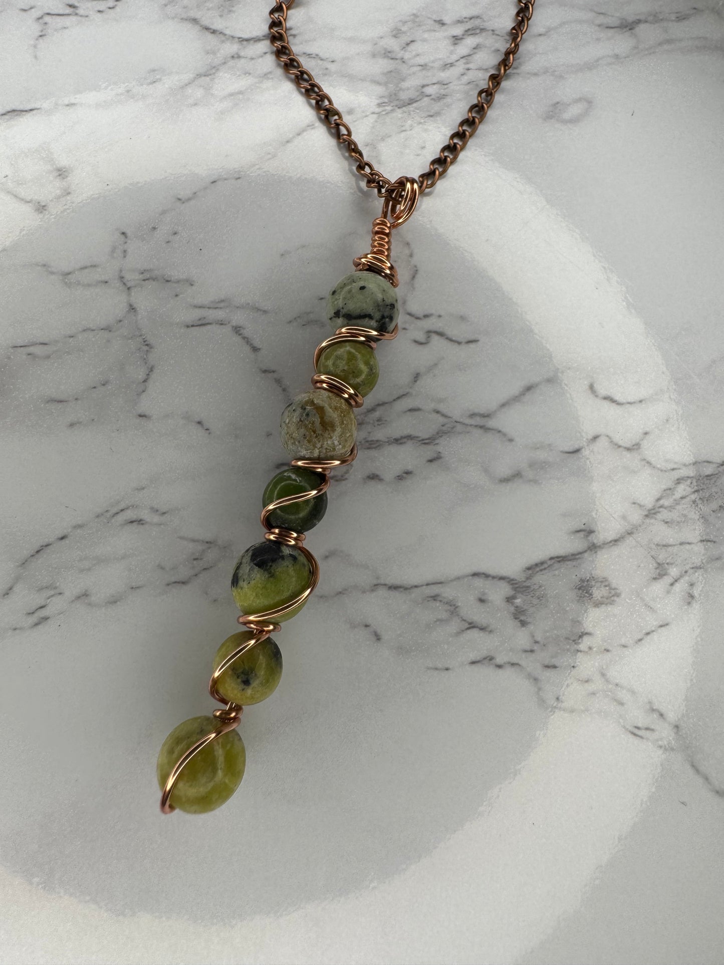Lizardite copper stone wrap necklace