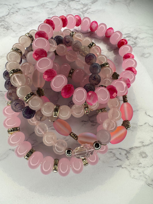 Pink bracelet stack