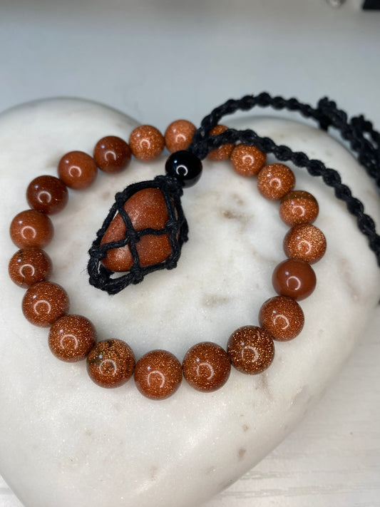 Natural Sand Stone necklace, and bracelet set