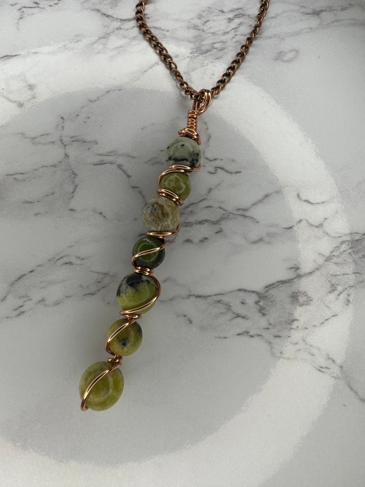 Lizardite copper stone wrap necklace