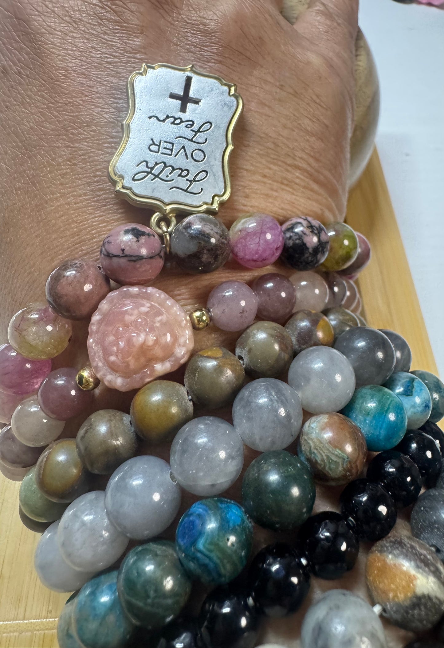8 Custom-made eight natural stone bracelet stack  ￼