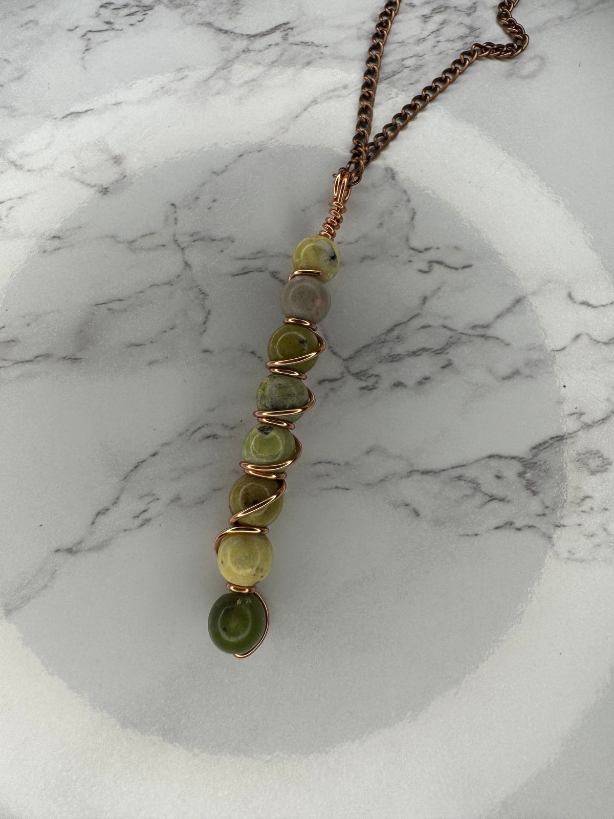 Lizardite copper stone wrap necklace1