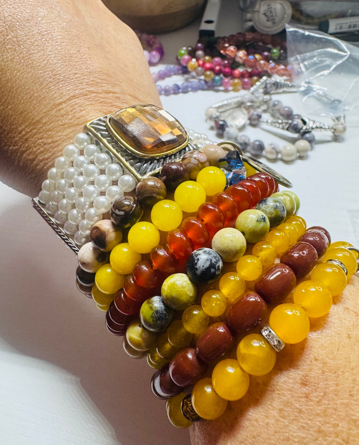 Eight piece bracelet stack