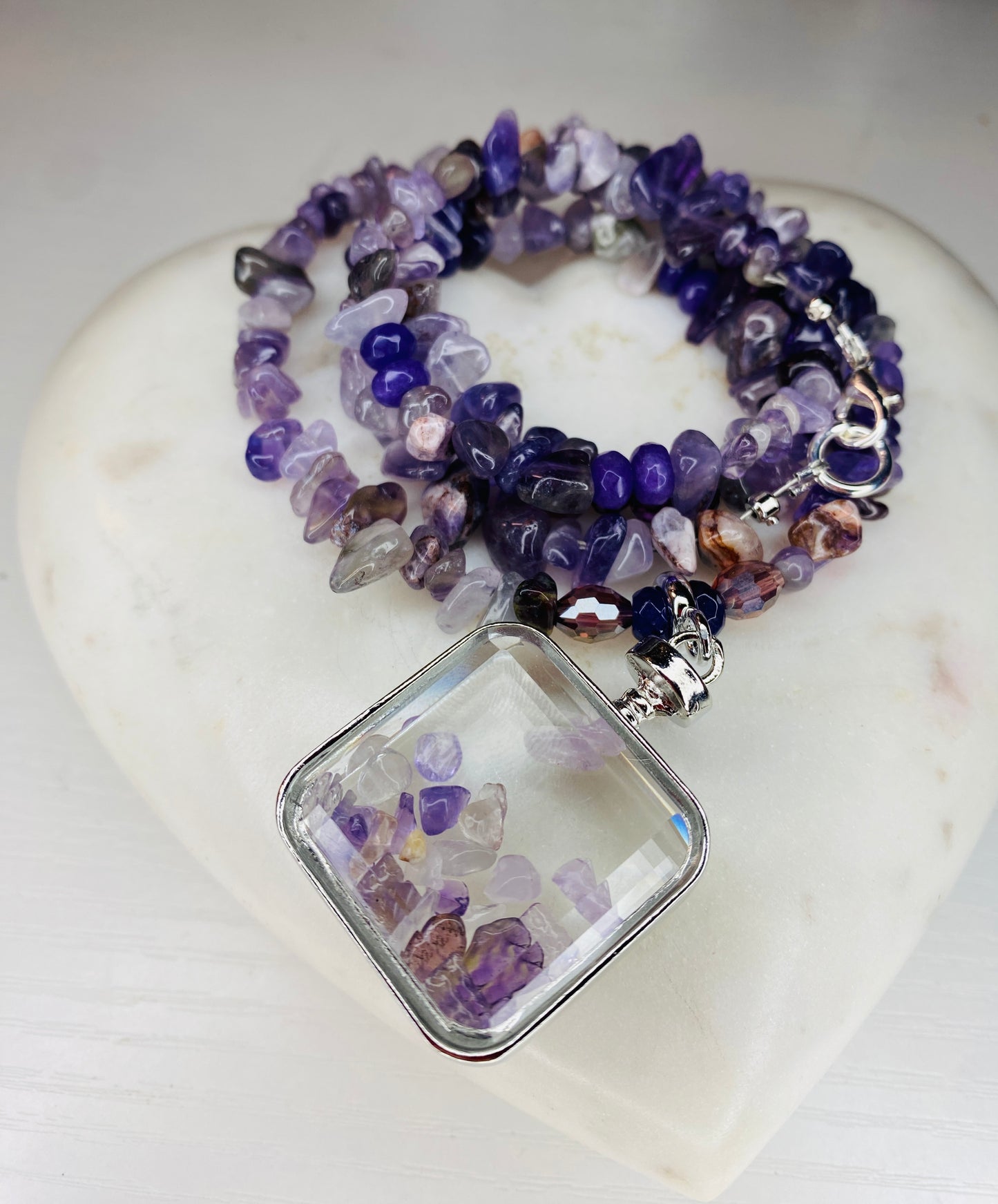 Amethyst stone necklace with perfume, amethyst bottle, charm ￼