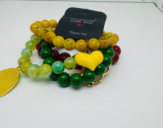 Four piece Christmas colors bracelet set