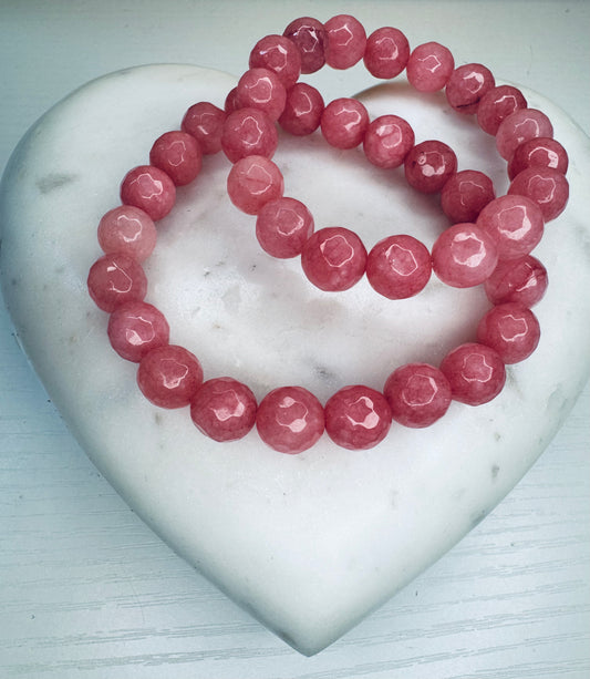 Pink snowflake Jade bracelet with 10 mm beads