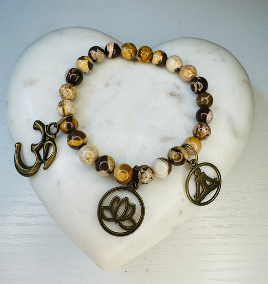 Australia Zebra jasper bracelet with charms 8 mm beads
