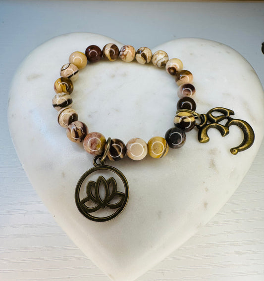Australia Zebra jasper bracelet with charms 8 mm beads