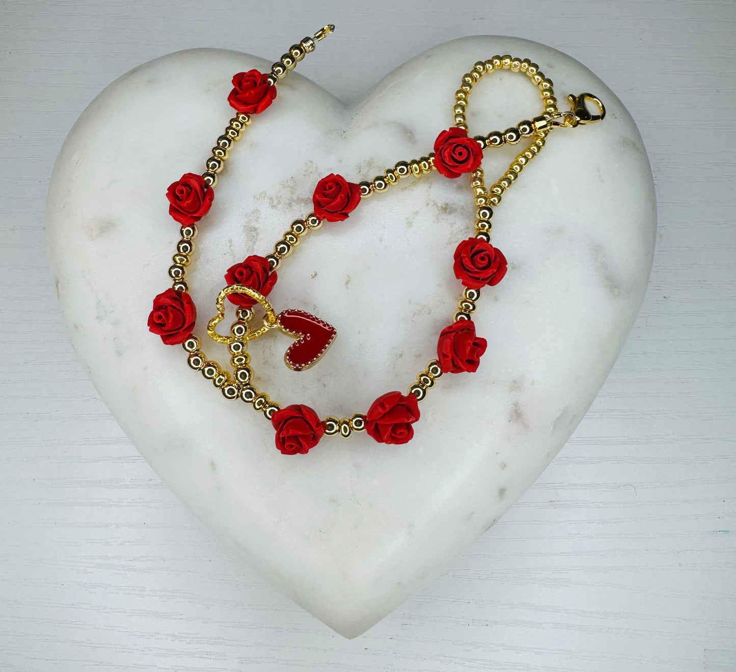 Custom-made rose with double heart charm handpiece