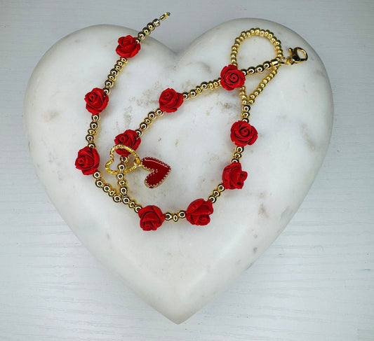 Custom-made rose with double heart charm handpiece