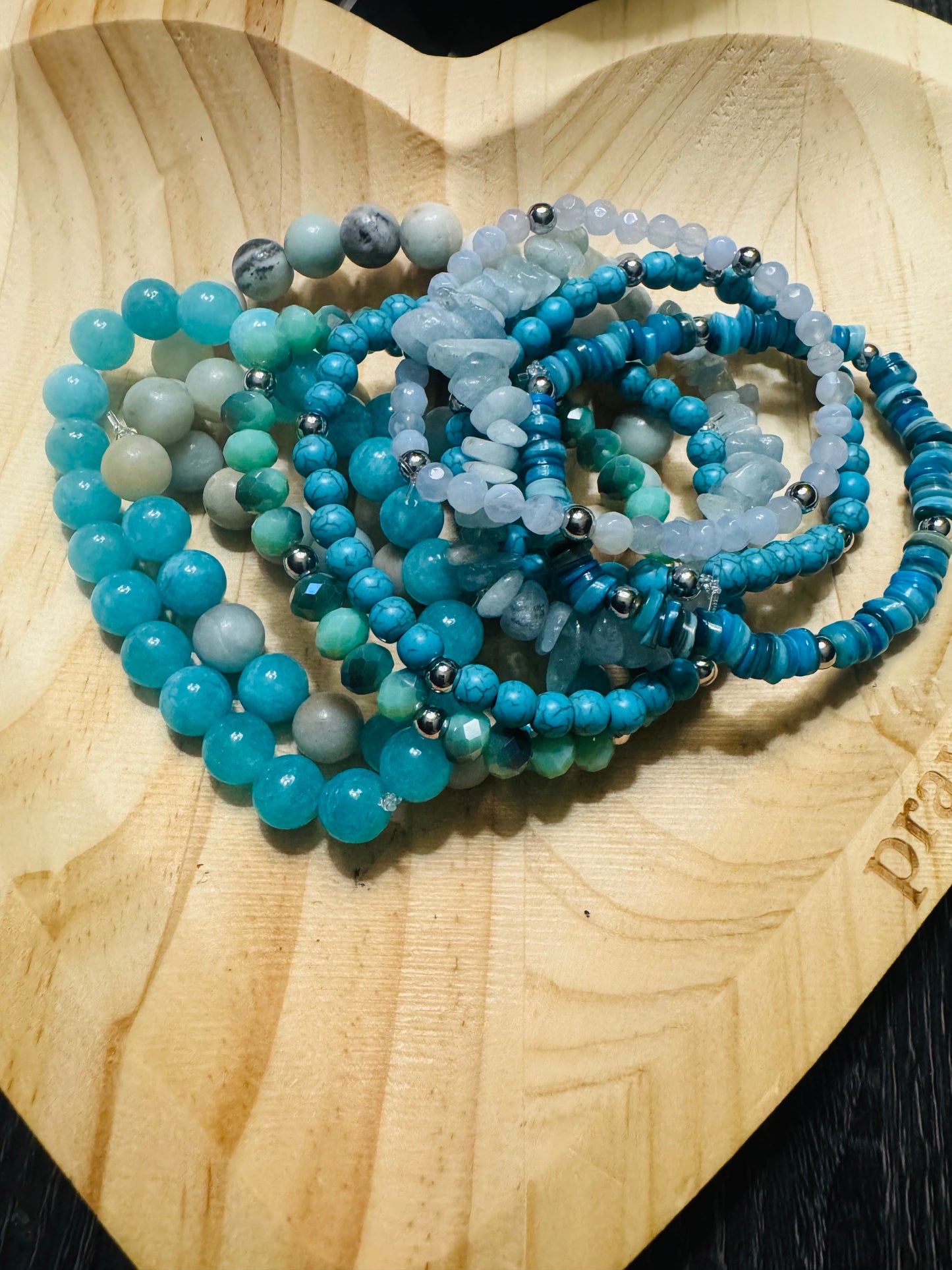 Nine piece natural stone, turquoise bracelet, stack
