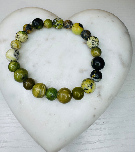 Chrysoprase beaded bracelet eight and 10 mm beads