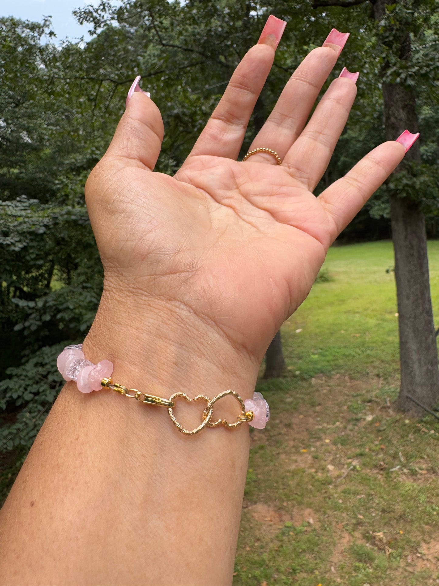 Custom made one of a kind pink ice hand adornment
