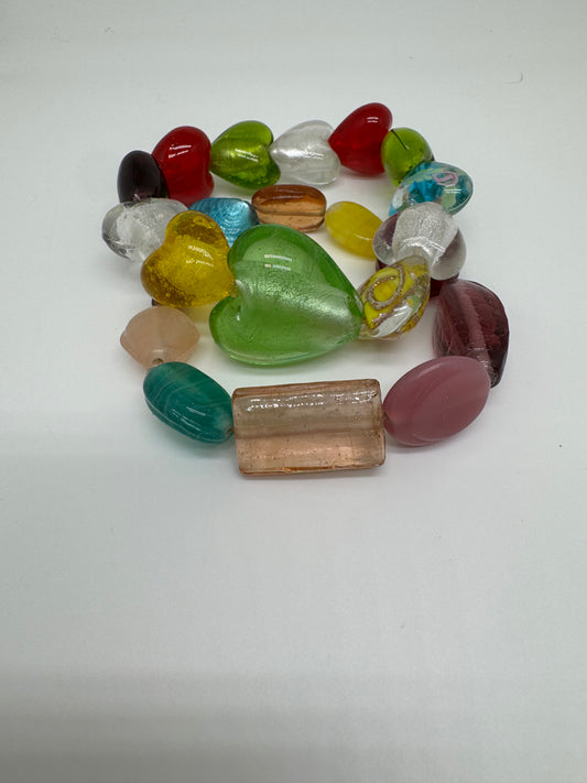 Custom-made heart glass bracelet set